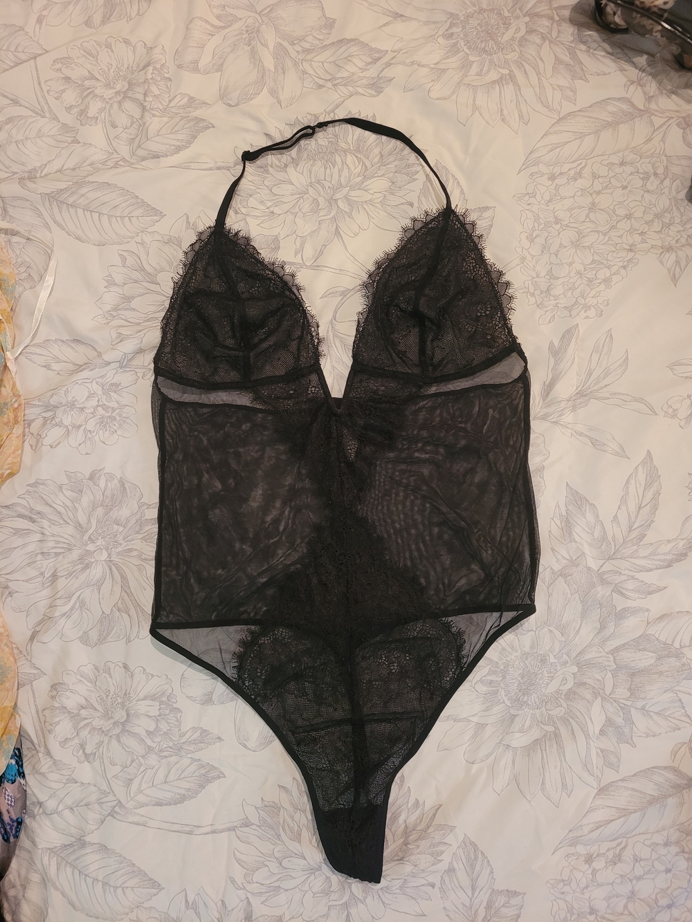 Victoria's Secret Black Sheer Lace Bodysuit